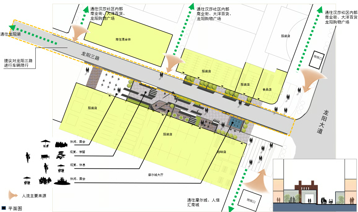 王家湾街边广场的设计平面图和剖面图